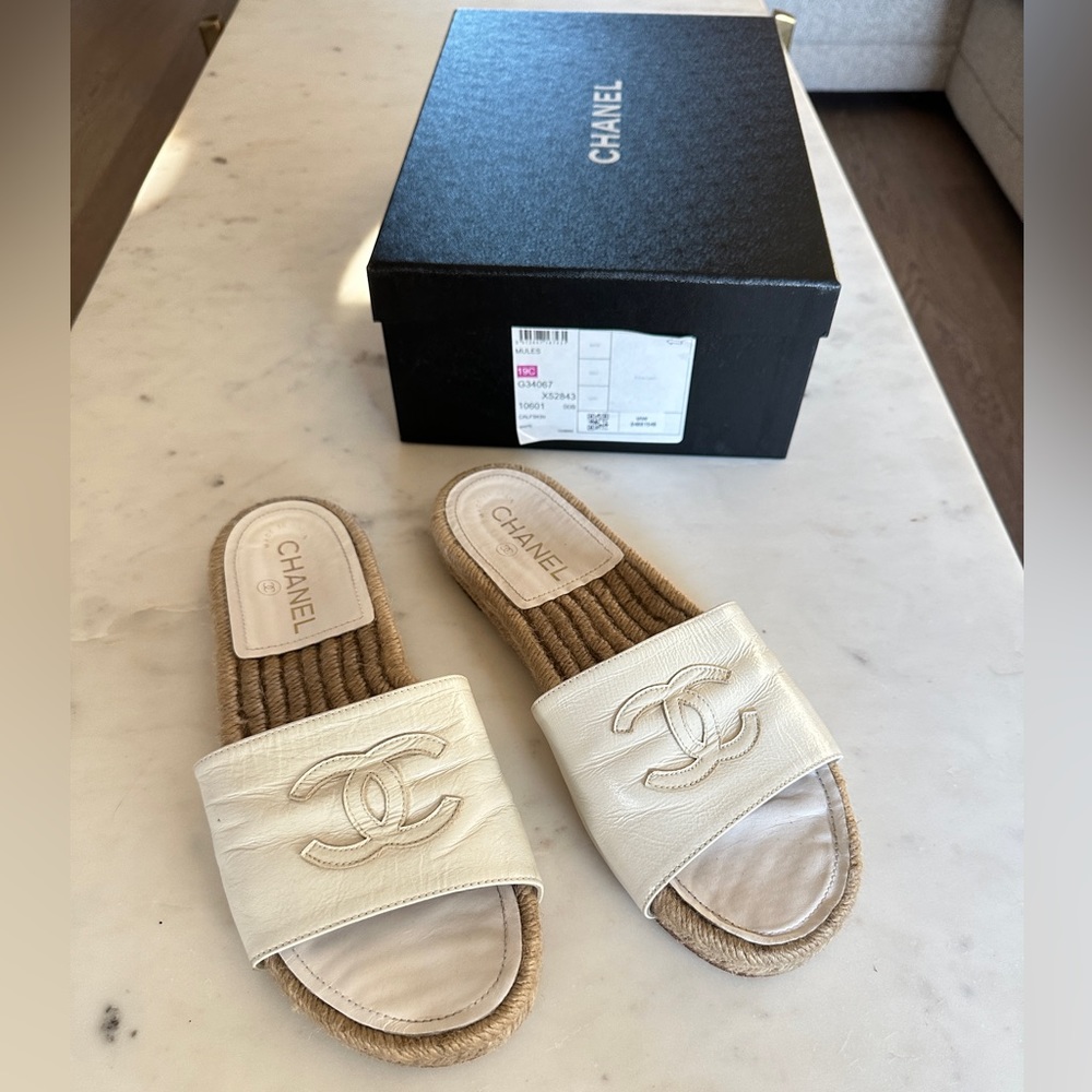Chanel white mules